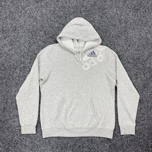 Vintage Adidas Hoodie Logo Print Casual Y2K Gray Pullover Youth Size Large